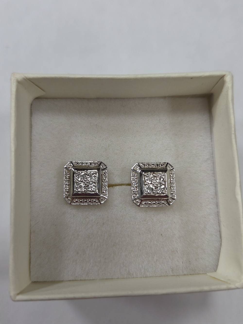 🆕️ Kay Jewelers Sterling Silver Diamond Tiered Square Stud Earrings